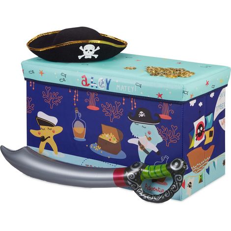 Tabouret Coffre boîte à Jouets Couvercle Pouf Enfant Pliable Rangement trésor 50L, Bleu foncé, 36 x 60,5 x 30,5 cm (1/5)