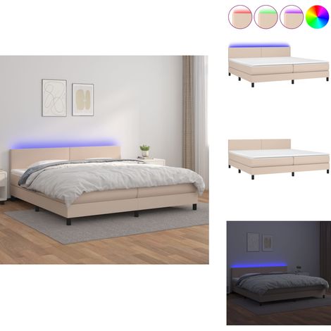 Sommier à lattes de lit avec matelas LED Cappuccino 200x200 cm - Sommier Tapissier - Lit Capitonné - Lit Avec Éclairage LED - Matelas À Ressorts Ensachés - Têtière Ajustable (1/5)