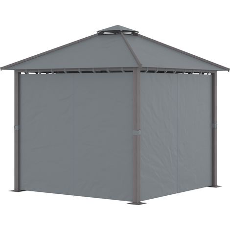 Tonnelle de jardin 3x3 m gris avec 4 parois latérales, double toit, protection solaire