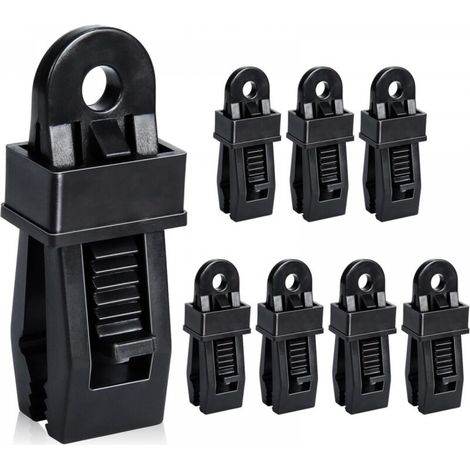 8 pièces Pinces de fixation robustes pour bâches, pour auvents, camping, caravanes et housses de voiture, noir (1/5)