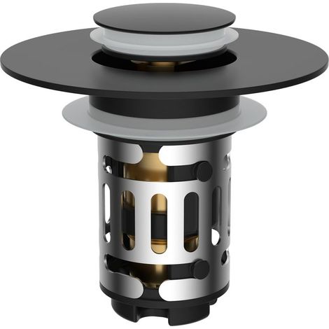 CYRILL – Bouchon Lavabo Salle de Bain avec Filtre de Drain,Bouchon Baignoire Universel à Noyau en Laiton à Pousser avec Filtre Amovible,Bonde Lavabo 25-46mm,Remplaçant de Bouchon de Vidage - Noir (1/5)