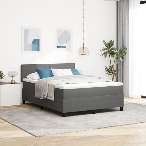 vidaXL Box Spring Bed with Mattress&LED Light Grey 140x200 cm Corduroy Fabric (1/5)