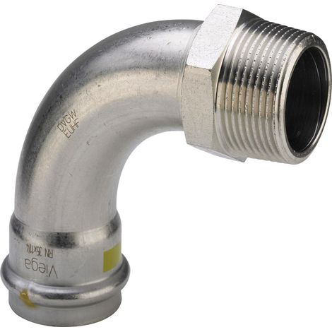 Viega Sanpress Inox Raccordo a gomito maschio a 90 gradi, d 18mm, R 1/2 acciaio inossidabile Modello 0214, 486006