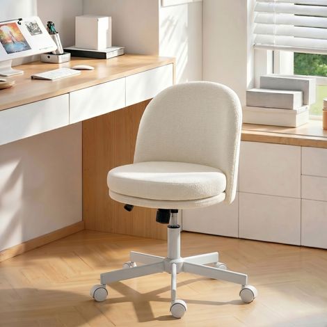 Fauteuil de bureau réglable en hauteur, chaise de travail en tissu chenille crème, siège de coiffure à bascule, assise ergonomique pour bureau et salon. (1/5)