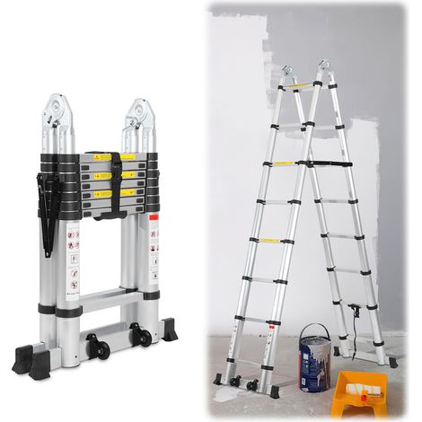 Wolketon Échelle Télescopique Aluminium Multi-Fonction 38M Échelle Pliable Portable et Pliante(19M+19M)
