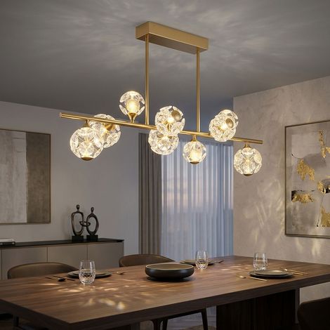 LED Deckenleuchte Deckenlampe goldfarben Wohnzimmerleuchte Glas Kristalle L101cm (1/5)