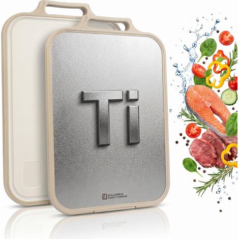 Planche à Découper en Titane Pur à 100%,Planche à Découper Plastique Antibactérienne,Planche de Cuisine avec Rainure à Jus,Compatible Lave-Vaisselle,Idéale pour Viande,Fruits et Pain,Grande (1/5)
