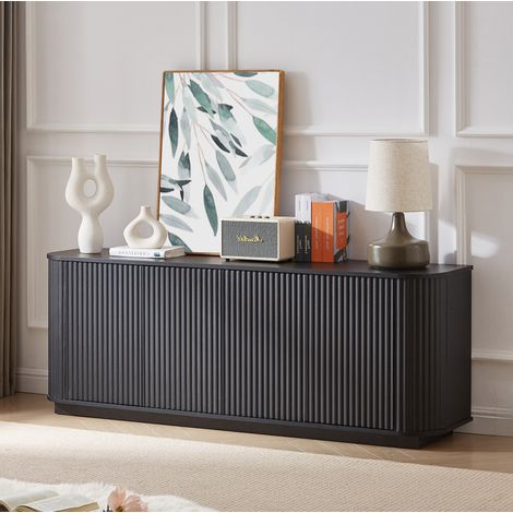 Meuble TV 162,5 x 38 x 61 cm avec 4 portes, MDF, noir HAVRYA (1/5)