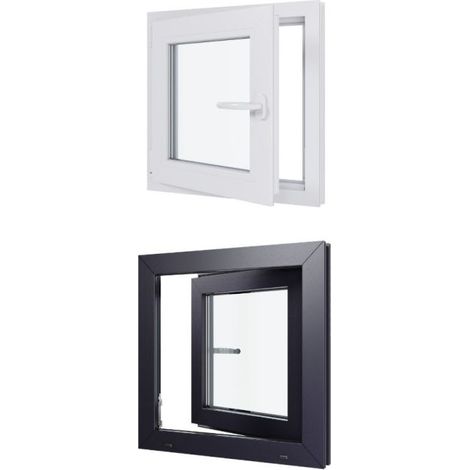 Finestra in PVC - Triplo vetro - Bicolore - Bianco e grigio - 600 mmx600 mm cm