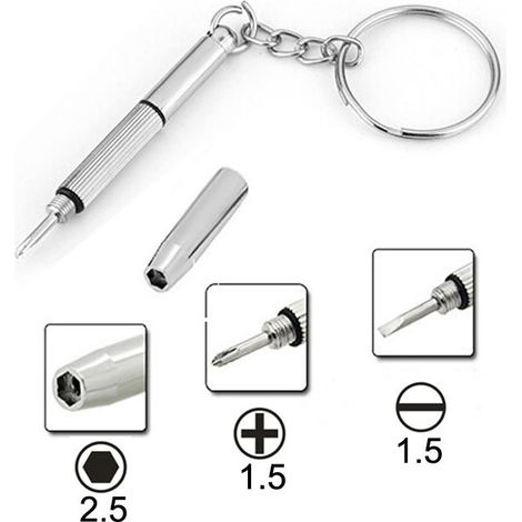 3-in-1 keychain screwdriver with three heads, used for repairing mobile phones, watches and glasses. (1/3)
