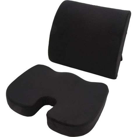 Coussin de siège et oreiller de soutien lombaire en daim noir et mousse à mémoire de forme, réduisant la pression sur le coccyx, pour chaise de bureau ou de voiture. (1/5)