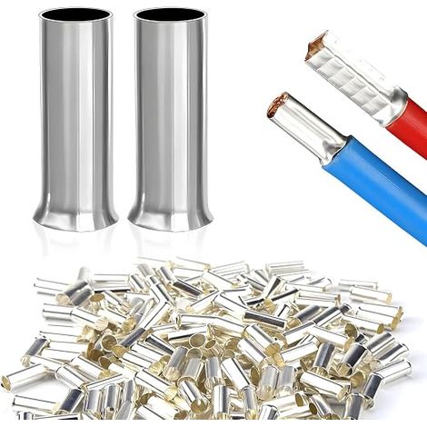 Cable Ferrules 10mm² 12mm Long Non-Insulated 10mm² for Wire Connections and Electrical Splices Silver 300 Pieces (1/5)