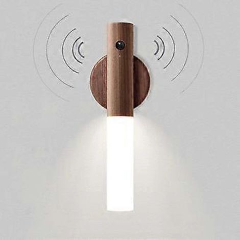 Lampe murale en bois à piles, veilleuse LED vintage, lampe portable sans fil pour enfants, lampe de placard avec détecteur de mouvement, rechargeable par USB