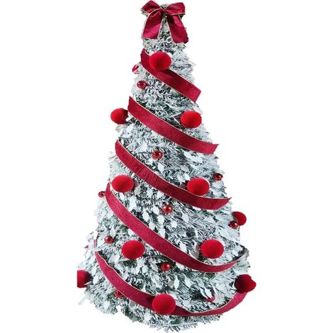 TRADE SHOP - Albero Natale Pieghevole Telescopico 210cm Innevato Palline Nastro Velluto 300 Luci 641190 - (1/3)