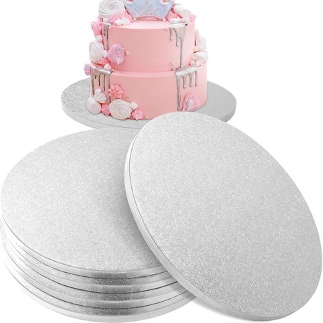 Set di 5 alzatine per torte, 30 cm, vassoio rotondo in cartone per torte, 12 mm di spessore - riutilizzabile e resistente all'olio - portatorte - argento (1/5)