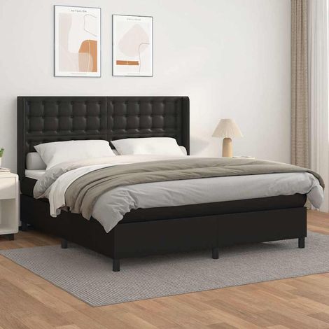 Cama box spring con colchón cuero sintético negro 180x200 cm (1/5)