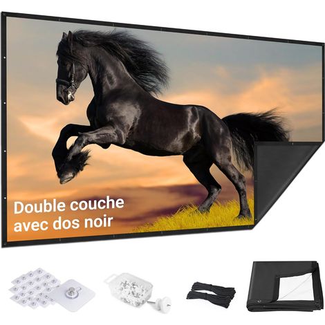 Écran de Projection 60 Pouces - Dos Noir, Bords Droits, Pliable, Lavable et Anti-Pli - pour Cinéma Maison et Extérieur - Blanc 16:9 (1/5)