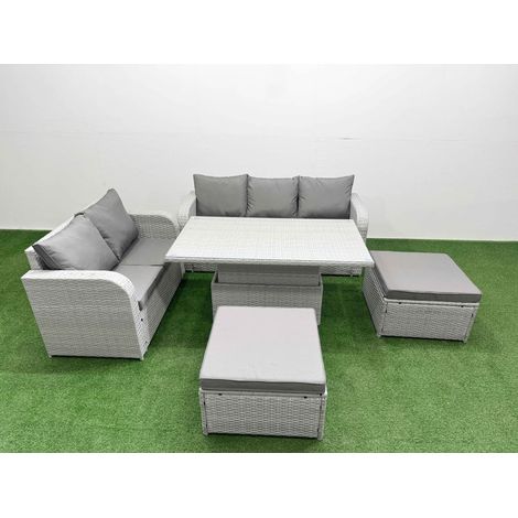 Fimous 7 Seater PE Rattan Wicker Garden Furniture Patio Conservatory Sofa Set with Adjustable Lifting Dining or Coffee Table 3 Seater Sofa Love Sofa 2 Big Footstool (1/5)