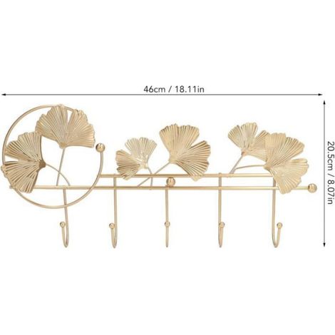 Support Mural pour Porte-Manteau, Crochets Muraux en Forme De Feuille De Ginkgo Doré pour Clés, Chapeau, Serviette, Sac à Main, (1/5)