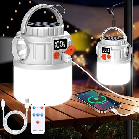 Lanterne Solaire de Camping, Lampe Camping Rechargeable Solaire pour Eclairage Extéieur, Portable Lampe de Camping Imperméables IP54, pour Camping,Excursions, Secours, Pêche, Cave (1/5)