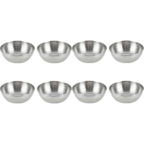 Lot de 8 coupelles à sauce en acier inoxydable, bols à trempette ronds, soucoupes, assiettes à apéritif pour restaurant et maison (argenté)-8X8CM-Silver (1/3)