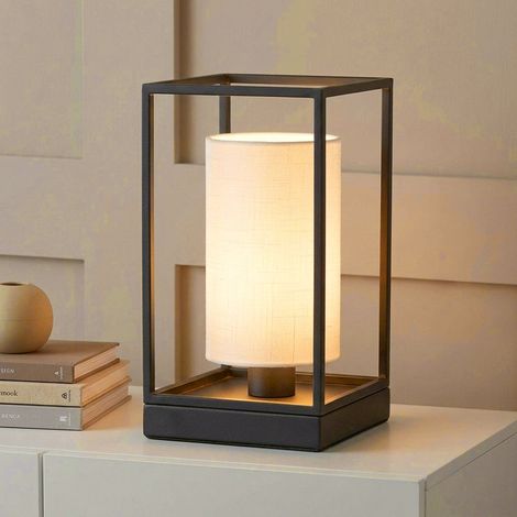 Lampada da comodino Lampada da tavolo Interruttore a cavo Nero Metallo Tessuto H 28,5 cm (1/5)