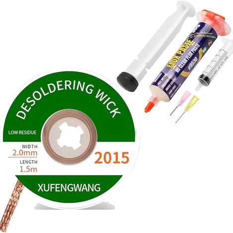 10CC Lötpaste Bleifrei im Spritzen-Format, No-Clean Lötmittel für SMD BGA PCB Löten inkl. Entlötlitze.