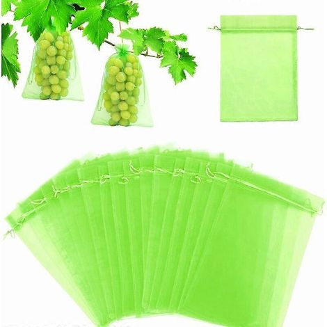 60 sacs de protection pour fruits, 20 x 30 cm, sacs de protection pour raisins, avec cordon de serrage, sacs de jardin en organza contre les guêpes, les drosophiles et les coléoptères (vert mousse) (1/5)