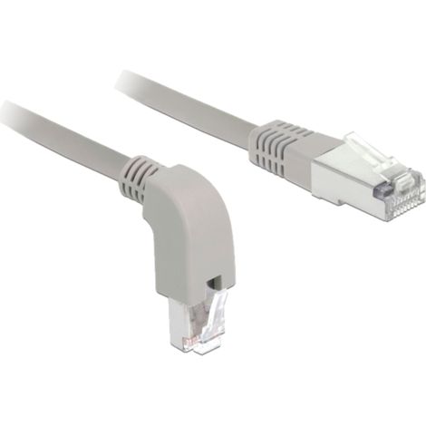 DeLOCK Patchkabel RJ45 Cat.6a S/FTP, Kabel, grau, 50cm, 1x gerader, 1x unten gewinkelter Stecker (1/3)