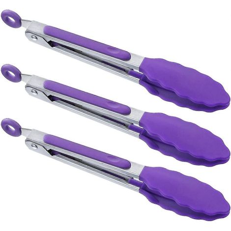 Küchenzangen – 7-Zoll-Mini-Servierzangen aus Silikon – 3er-Set-Purple
