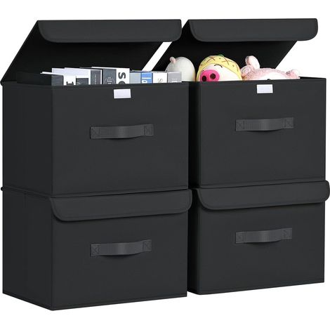 Lot de 4 Boites de Rangement, Rangement de Vetement Pliable, Caisse de Rangement en Tissu avec Couvercles et Poignées pour Maison, Placard, Noir (1/5)