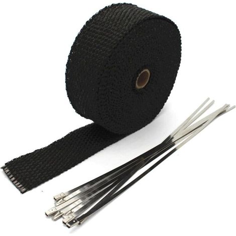 Ruban isolant noir 10 mètres x 50 mm, ruban isolant pour tuyau d'échappement, lot de 10 serre-câbles inclus (1/5)