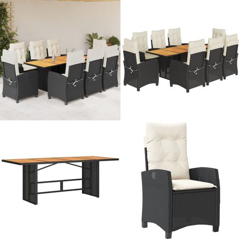 9-tlg. Garten-Essgruppe mit Kissen Schwarz Poly Rattan - Gartentisch - Gartenstuhl (1/5)