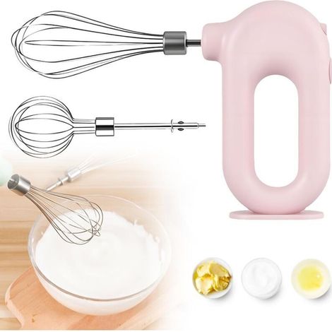 Batteur à main électrique: Batteur à main rose puissant à 4 vitesses, batteur à main sans fil avec 2 fouets en acier inoxydable, fouet électrique sans fil pour d'œufs et de crème (1/4)