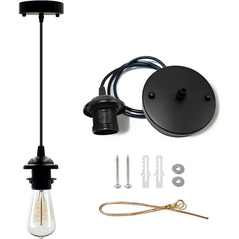 Kit de suspension industrielle miniature, style rétro Edison, douille E26 UL, cordon d'alimentation vintage, mini plafonniers suspendus, kit de suspension réglable pour cuisine (noir) (1/5)