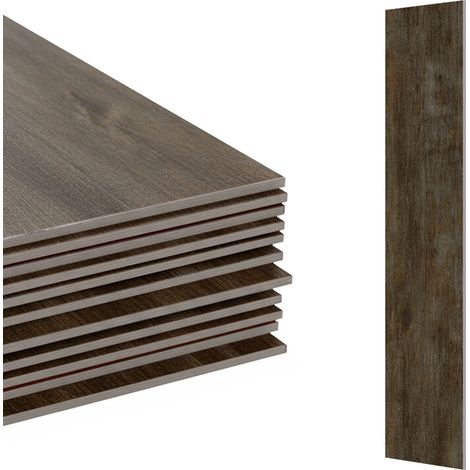 Relaxdays PVC Bodenbelag selbstklebend, 2,5m²/18 Stück, Holzoptik, Bad, Küche, Klebefliese 91x15 rutschfest, dunkelbraun (1/5)