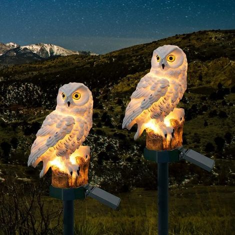 Lámpara solar doble para jardín，lámpara solar con forma de búho para montaje en poste，luz LED blanca cálida e impermeable para jardín