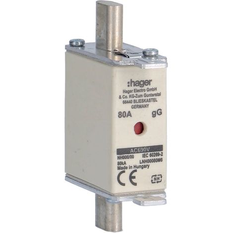 hager NH-Sicherungseinsatz NH000 gG AC690V 80A Kombi-Melder mit Metall-Grifflasche