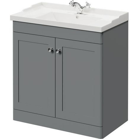 Wholesale Domestic Danbury Satin Grey 800mm Floor Standing Vanity Unit with 1 Tap Hole Traditional Basin and 2 Doors with Polished Chrome Handles (1/5)