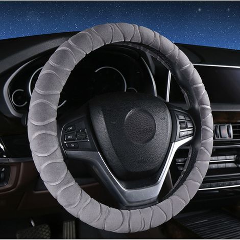 Housse de volant grise, une housse de volant chaude adaptée à la plupart des voitures, texture pelucheuse, parfaite pour une utilisation hivernale. (1/5)