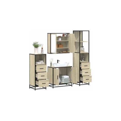 Ensemble de meubles de salle de bain 4 pcs chêne sonoma (1/5)