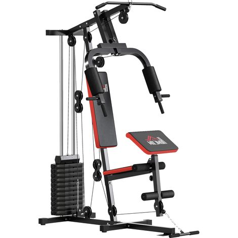 HOMCOM Power Tower Pesi 65kg, 135x103x210cm, Nero Rosso