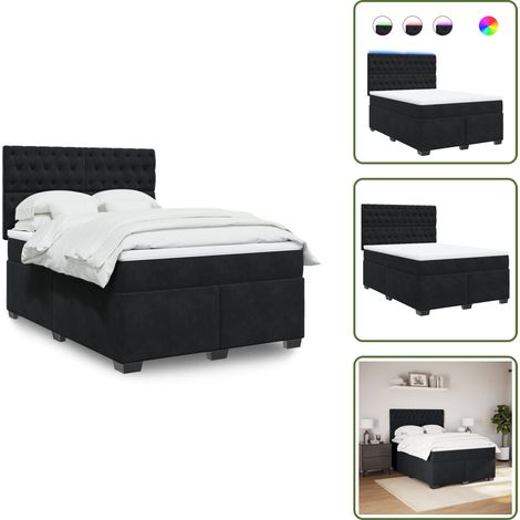 Sommier à lattes de lit avec matelas Noir 140x190 cm Velours - Lit Double - Lit Design - Lit Moderne - Lit Avec Rangement - Matelas À Ressorts Ensachés (1/5)