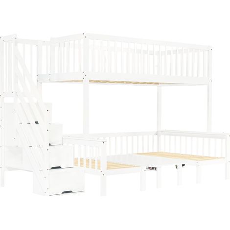 Cama litera infantil con mesa regulable y escalera con almacenaje, blanco, 90x200 y 120x200 (1/5)