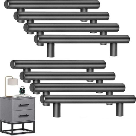 Set di 8 maniglie per mobili da cucina, maniglie per mobili in acciaio inossidabile, maniglie per porte da cucina nere, interasse fori 128 mm, per mobili e cassetti (con viti) (1/4)