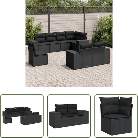 Gartensessel - 8-tlg. Garten-Sofagarnitur mit Kissen Schwarz Poly Rattan (1/5)