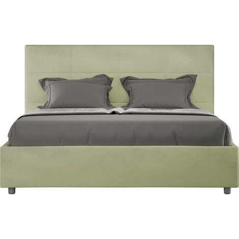 Lit capitonné microfibre Mira-Couleur Vert amande-140x190-Option Avec coffre (1/5)