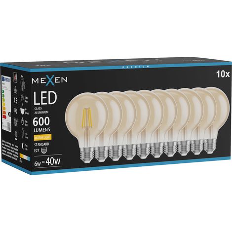 Mexen Vintis 10x Ampoule filament LED E27, G80, 6W, Chaude - 2700K, 400 lm, ambre - L155-E27-0627-50x10 (1/5)