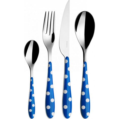 Set posate 24 pezzi in scatola regalo con finestra Pois Blu Tinta unita Bugatti