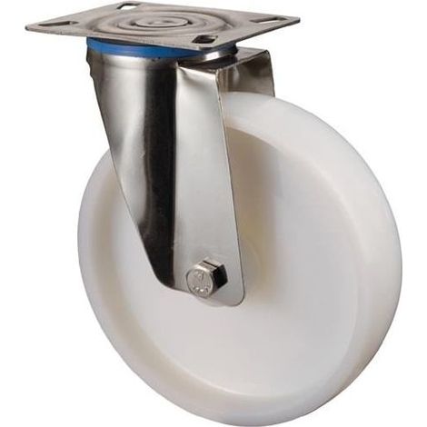 4 roulettes pivotantes, Ø roue 50 mm, charge 55 kg, plaque à visser 60x60 mm, acier inoxydable et polyamide (1/4)